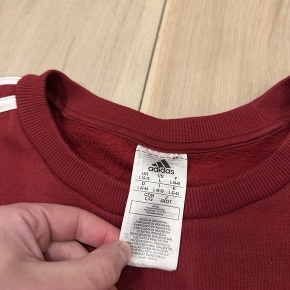 Adidas 3-Stripes Crewneck Sweatshirt Red White Women's Size L - Picture 3 of 6